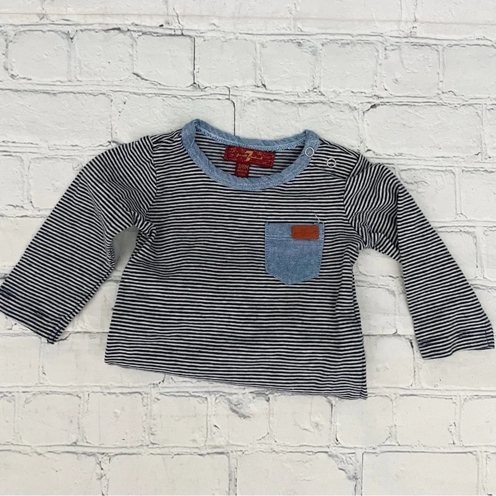 Boys 7 For All Mankind Blue & Grey Long Sleeve Onsie